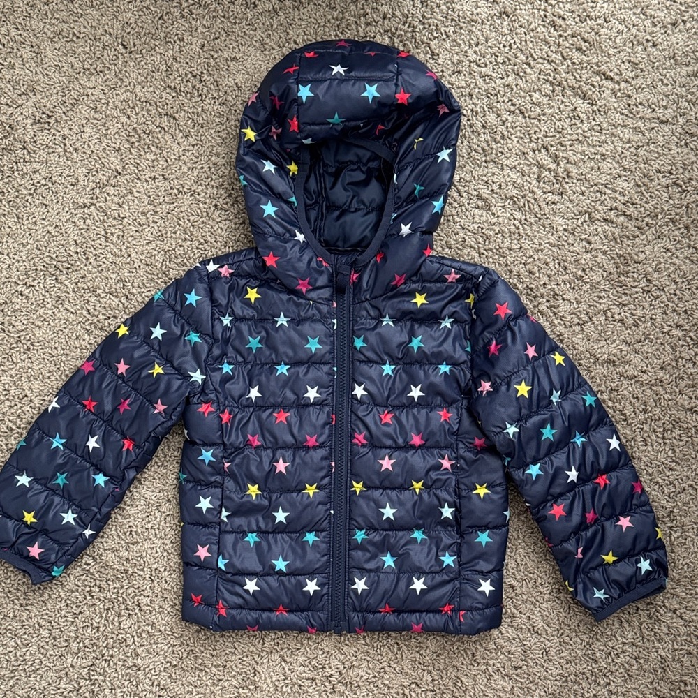 Primary Kids Puffer Jacket - Navy with Multicolor Stars size 3